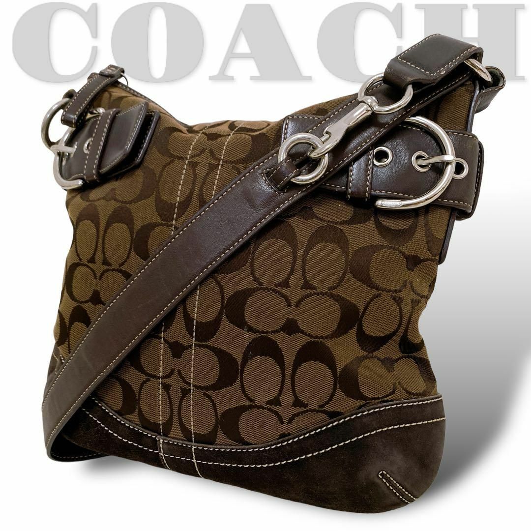 COACH(コーチ)の美品【COACH】シグネチャー ショルダーバッグ 斜め掛け スエード ブラウン レディースのバッグ(ショルダーバッグ)の商品写真