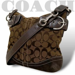 コーチ(COACH)の美品【COACH】シグネチャー ショルダーバッグ 斜め掛け スエード ブラウン(ショルダーバッグ)