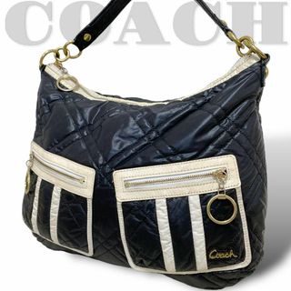 コーチ(COACH)の美品【COACH】ショルダーバッグ　ポピーナイロン　キルティング　黒　15872(ショルダーバッグ)