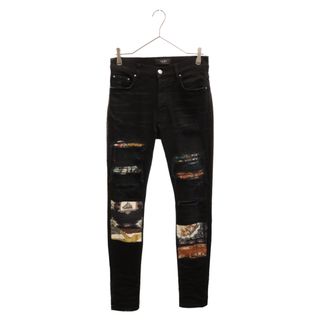 アミリ(AMIRI)のAMIRI アミリ Scarves Art Patch Jeans スカーフアートパッチ 蛇腹 スキニーデニムパンツ ブラック(デニム/ジーンズ)