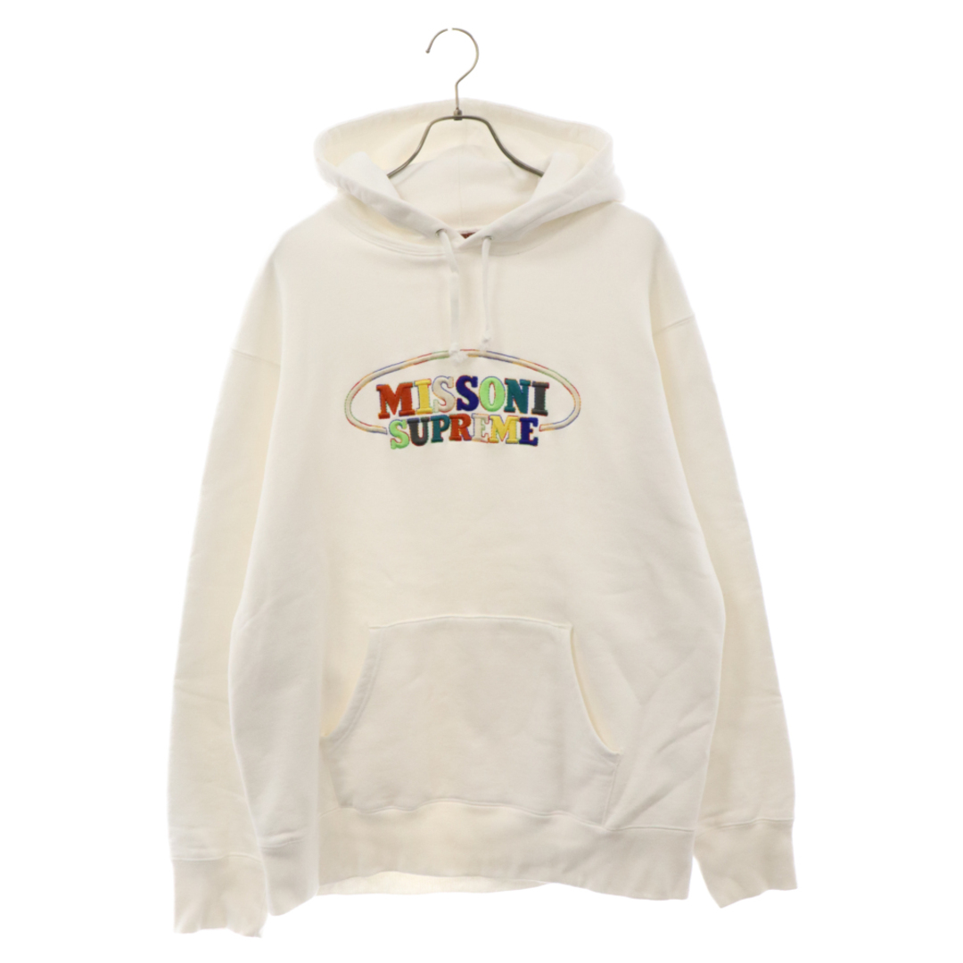 Supreme(シュプリーム)のSUPREME シュプリーム 21AW ×MISSONI Hooded Sweatshirt ミッソーニ フロントロゴ 刺繍 プルオーバースウェットフーディ パーカー ホワイト メンズのトップス(パーカー)の商品写真