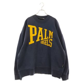 Palm Angels パームエンジェルス カレッジロゴプリント ヴィンテージ加工クルーネックスウェットシャツ トレーナー PMBA065F23FLE003 ネイビー(スウェット)