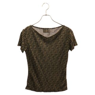 FENDI - FENDI フェンディ ズッカ柄 Vネック インナートップス 半袖Tシャツ ブラウン レディース