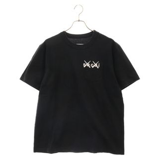 Sacai サカイ 21AW ×KAWS フロントロゴ刺繍 ポケット半袖Tシャツ クルーネックカットソー 21-0285S ブラック