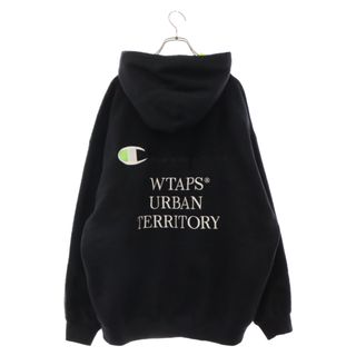 WTAPS ダブルタップス 23SS ×Champion ACADEMY HOODED Super Fleece C8-X107 チャンピオン ロゴ刺繍プルオーバーパーカー フーディー ブラック