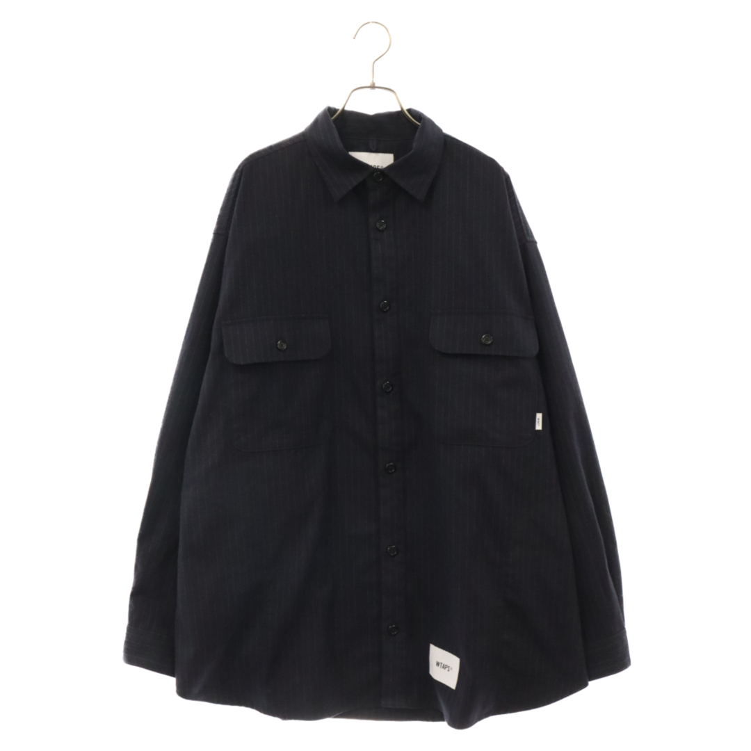 W)taps(ダブルタップス)のWTAPS ダブルタップス 23AW WCPO 01 / LS / PLRA. TWILL. TEXTILE 232TQDT-SHM01 ストライプ ツイルテキスタイルオーバーサイズ長袖シャツ ブラック メンズのトップス(シャツ)の商品写真