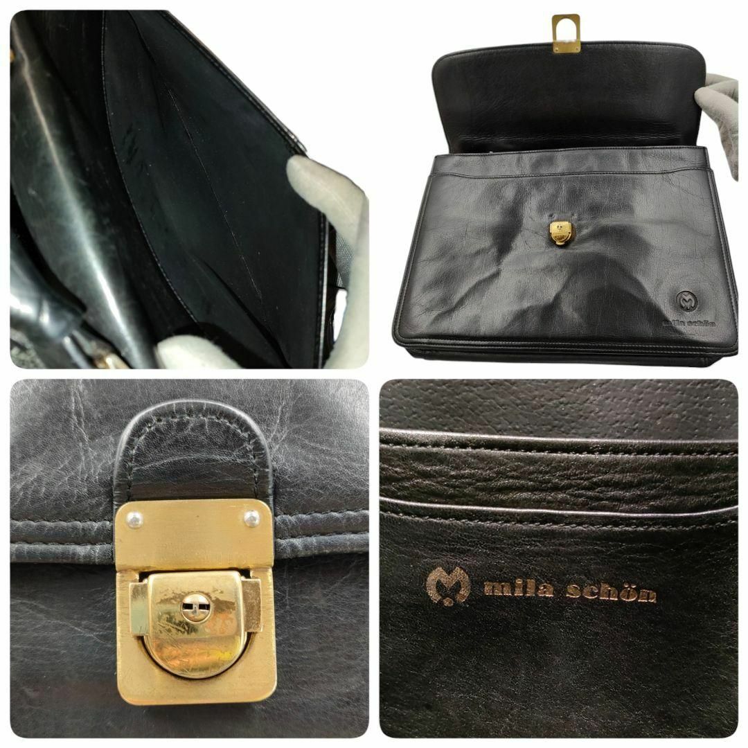 mila schon(ミラショーン)のミラショーン ミニビジネスバッグ ハンドバッグ ロゴ フラップ レザー ブラック レディースのバッグ(ハンドバッグ)の商品写真