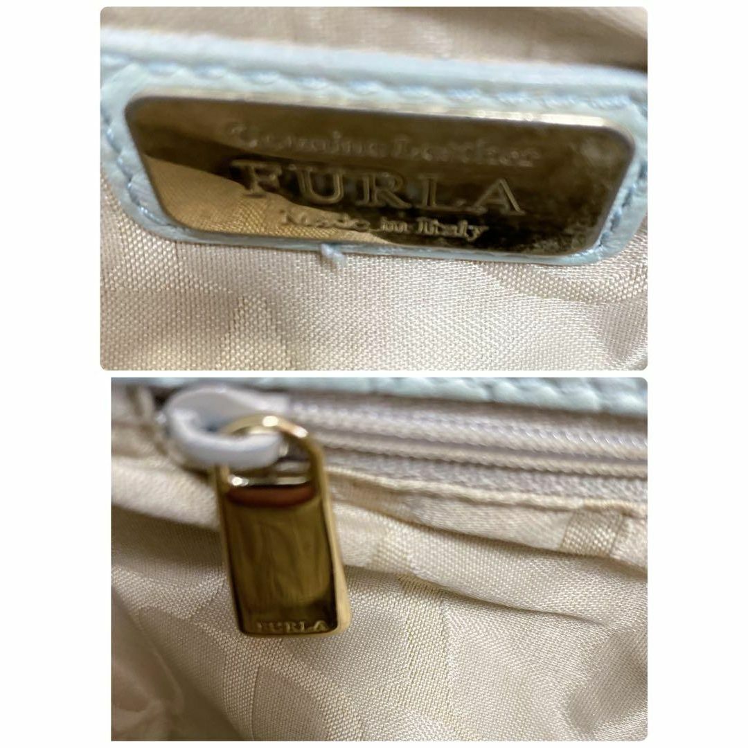 Furla(フルラ)の美品【FURLA】型押しクロコ ハンドバッグ 肩掛け 水色 レディースのバッグ(ハンドバッグ)の商品写真