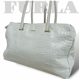 フルラ(Furla)の美品【FURLA】型押しクロコ ハンドバッグ 肩掛け 水色(ハンドバッグ)