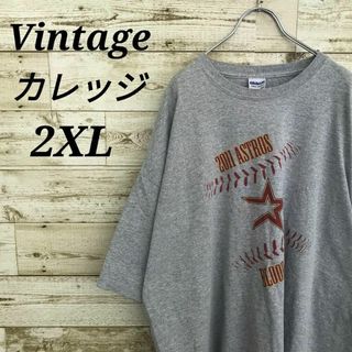 【k3947】USA古着ヴィンテージカレッジロゴプリント半袖ビッグTシャツ2XL(Tシャツ/カットソー(半袖/袖なし))