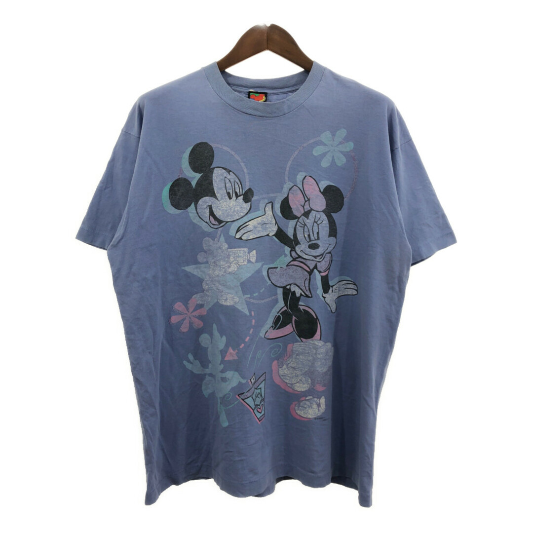 Disney(ディズニー)のDisney ディズニー MICKEY UNLIMITED ミッキー ミニー 半袖Ｔシャツ アニメT キャラクター ライトブルー (メンズ XL相当) 中古 古着 Q6413 メンズのトップス(Tシャツ/カットソー(半袖/袖なし))の商品写真