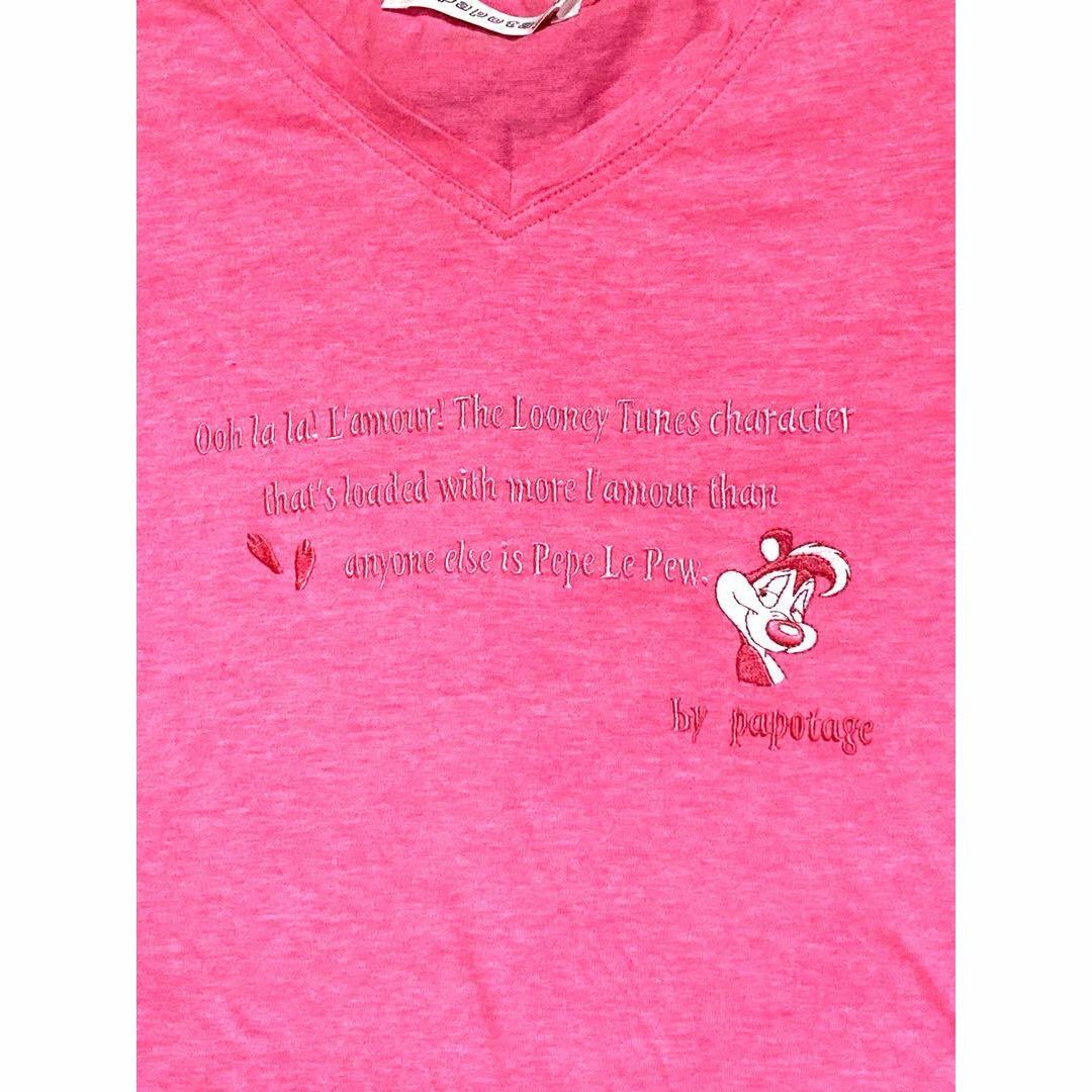 papotage 刺繍Tシャツ・Vネック・綿１００％・英字・キャラクター・伸縮性 レディースのトップス(Tシャツ(半袖/袖なし))の商品写真