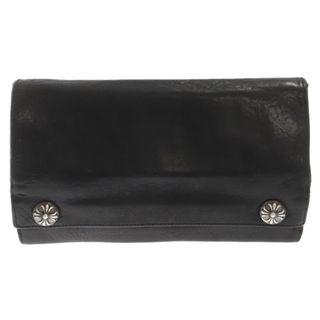 クロムハーツ(Chrome Hearts)のCHROME HEARTS クロムハーツ LONG WALLET グリーシー クロスボタンレザー ロングウォレット 長財布 ブラック(長財布)