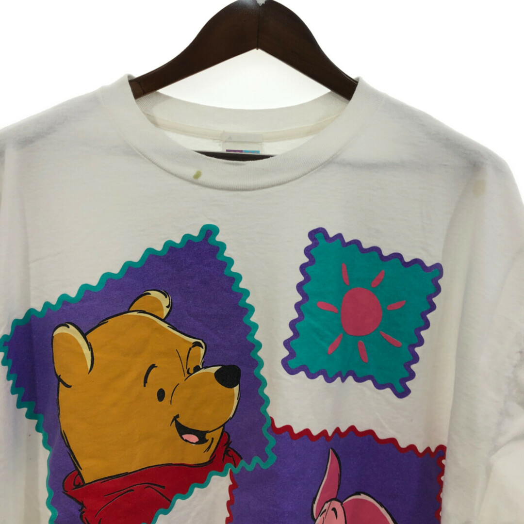 Disney(ディズニー)の90年代 Disney ディズニー Pooh くまのプーさん 半袖Ｔシャツ 大きいサイズ キャラクター ホワイト (メンズ 2XL相当) 中古 古着 Q6414 メンズのトップス(Tシャツ/カットソー(半袖/袖なし))の商品写真