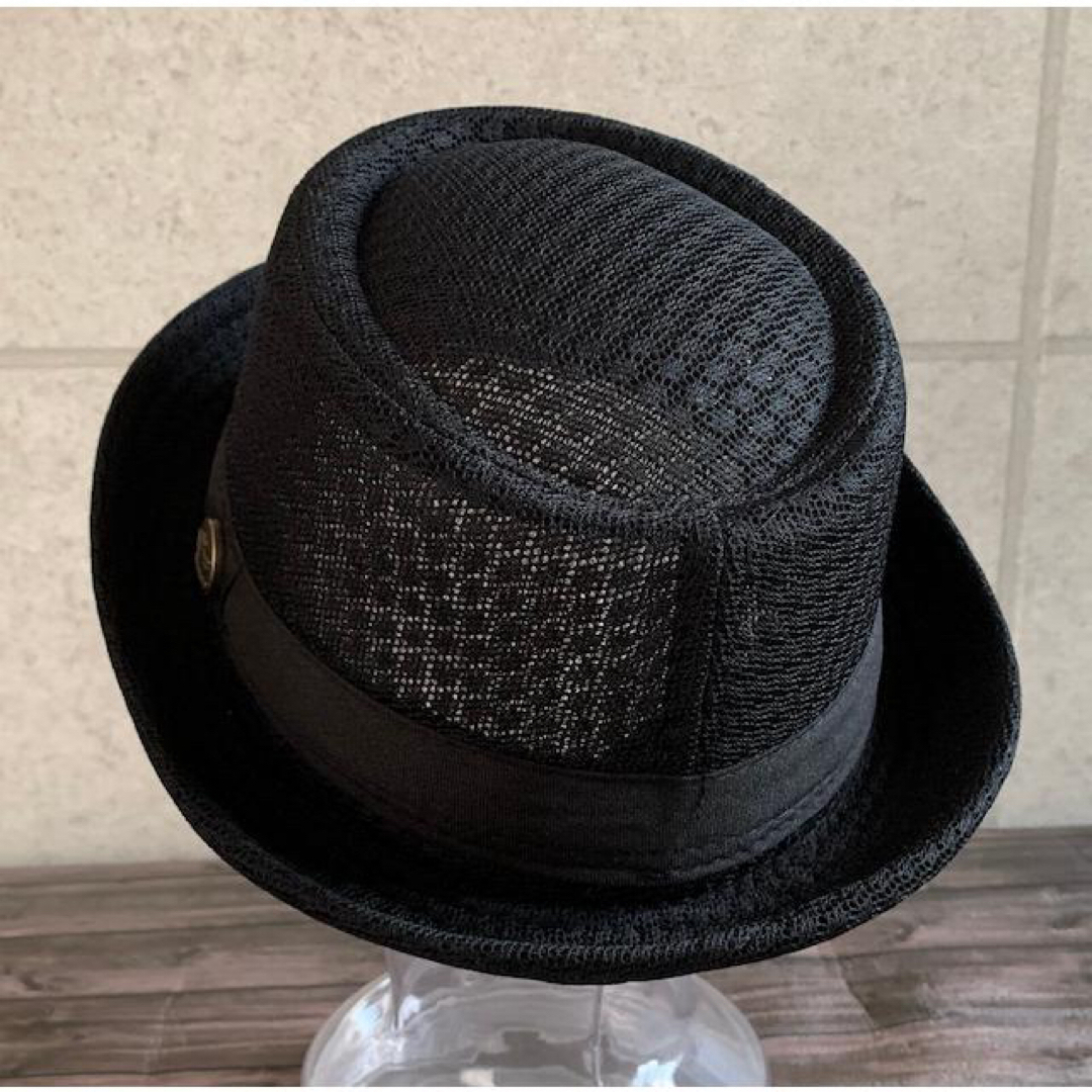 送料込 サーモ ポークパイ ハット サイズ調整 コンチョ 通気性 メッシュ 黒 メンズの帽子(ハット)の商品写真