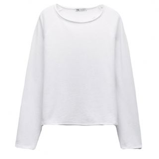 ザラ(ZARA)の【新品タグ付】ZARA ロングスリーブヴィンテージエフェクトTシャツ ホワイトS(Tシャツ(長袖/七分))