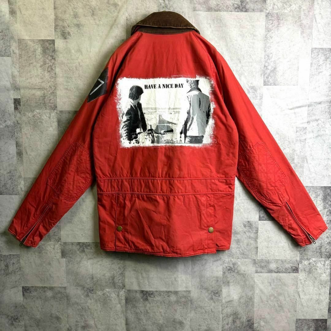 Sandinista(サンディニスタ)のサンディニスタ ハンティングジャケット コーデュロイ襟 バックロゴ レッド M メンズのジャケット/アウター(カバーオール)の商品写真