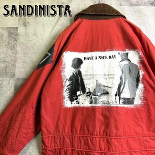 サンディニスタ(Sandinista)のサンディニスタ ハンティングジャケット コーデュロイ襟 バックロゴ レッド M(カバーオール)