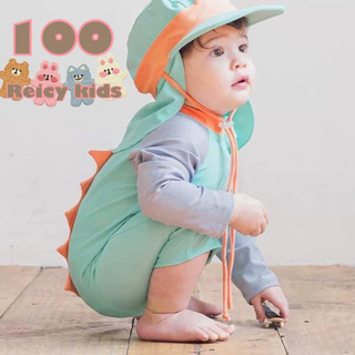 新品 子供 恐竜 水着 100 男の子 帽子 セット シンプル ラッシュガード(水着)