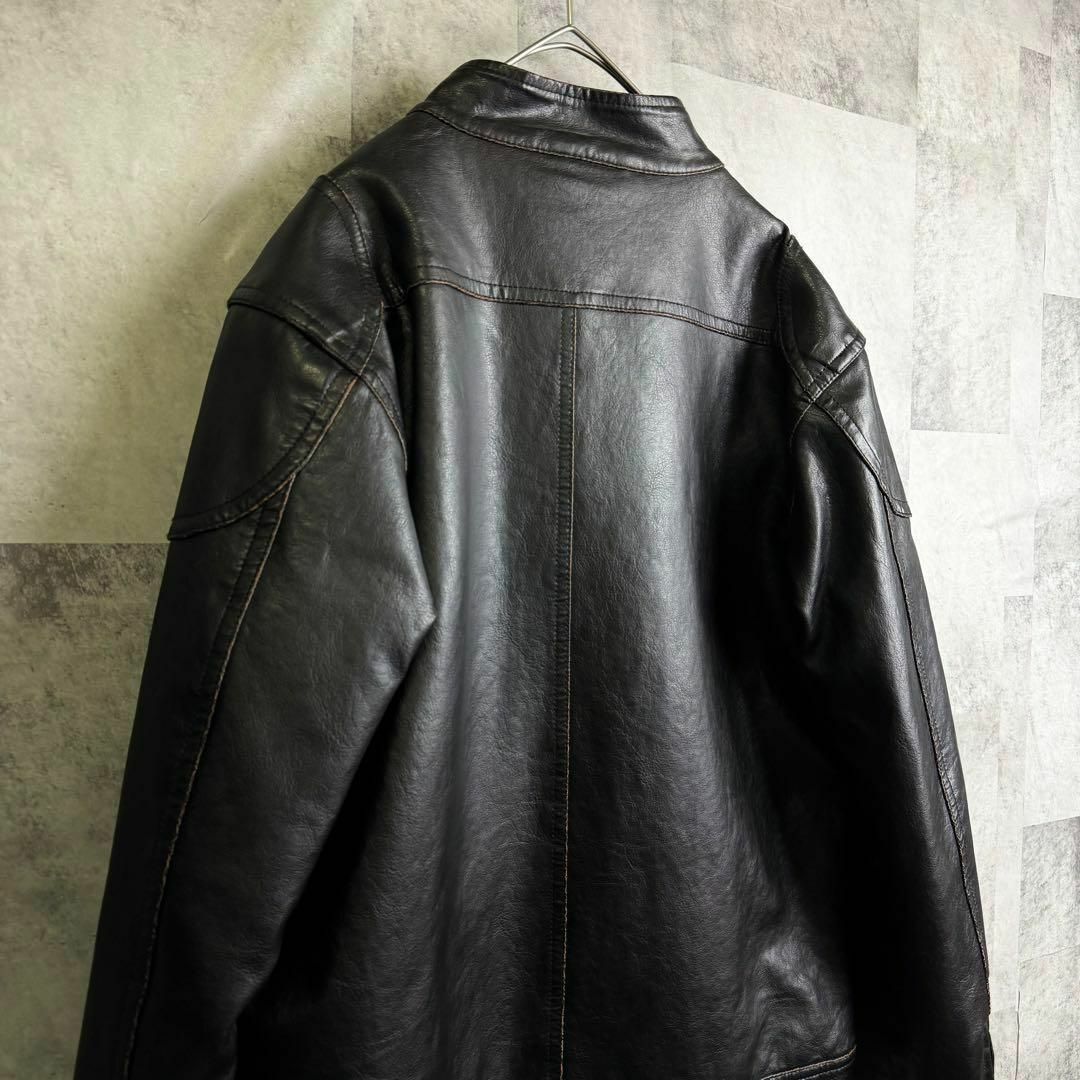 VINTAGE(ヴィンテージ)のReal Crush Clothing フェイクレザー ライダースジャケット M メンズのジャケット/アウター(ライダースジャケット)の商品写真