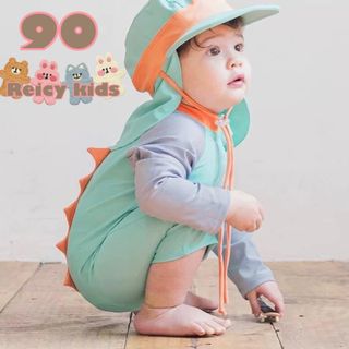 新品 子供 恐竜 水着 90 男の子 帽子 セット シンプル ラッシュガード(水着)