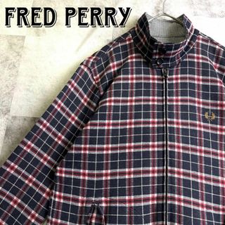 FRED PERRY - 美品 フレッドペリー ハリントンジャケット タータンチェック 刺繍ロゴ 紺 M