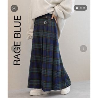 RAGEBLUE - レイジブルー 切り替えキルトチェックスカート フレア ベルト グリーン フリー