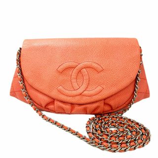 シャネル(CHANEL)のCHANEL シャネル チェーンウォレット ハーフムーン ピンク キャビアスキン 17番台 レディース 斜め掛け サーモンピンク(ショルダーバッグ)