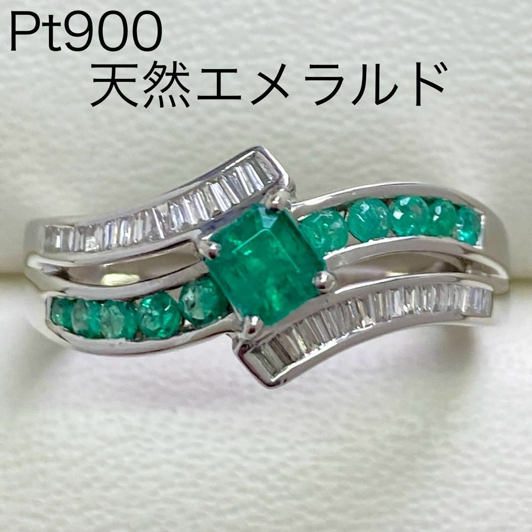 Pt950　天然エメラルドリング　E0.55ct　サイズ18号　5月誕生石 レディースのアクセサリー(リング(指輪))の商品写真