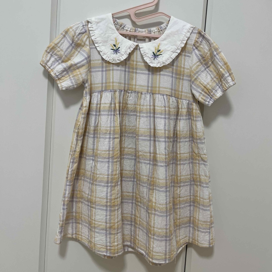 tete a tete(テータテート)のワンピース　ダブルガーゼ　120 チェック　ミモザ キッズ/ベビー/マタニティのキッズ服女の子用(90cm~)(ワンピース)の商品写真