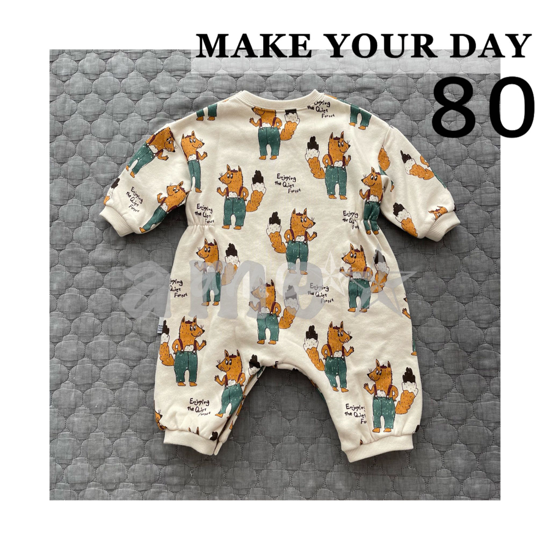 MAKE YOUR DAY(メイクユアデイ)の新品 ◎ MAKE YOUR DAY キツネ カバーオール きつね 狐 キッズ/ベビー/マタニティのベビー服(~85cm)(カバーオール)の商品写真