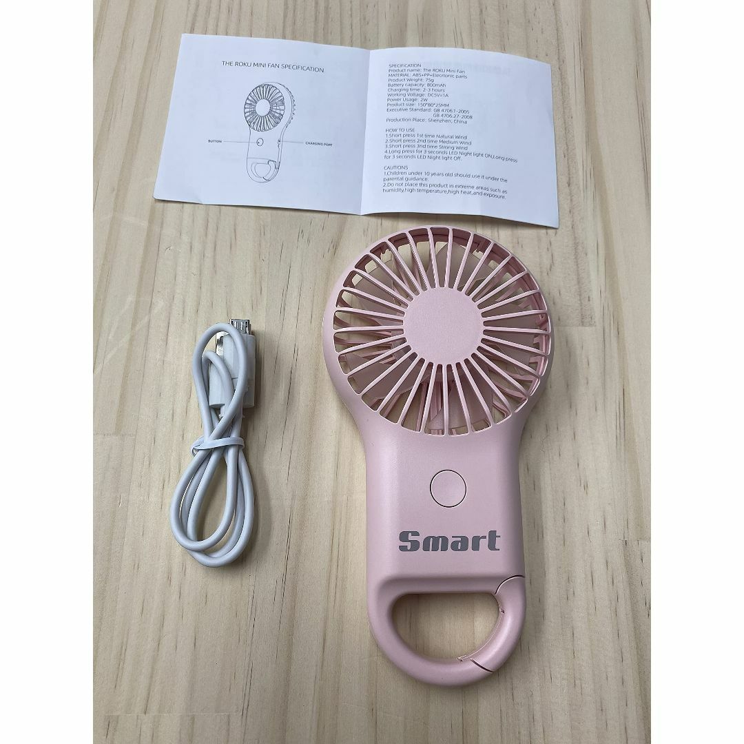 【色: ピンク】smart ハンディファン 携帯 扇風機 充電式 パワフル 静か スマホ/家電/カメラの冷暖房/空調(その他)の商品写真