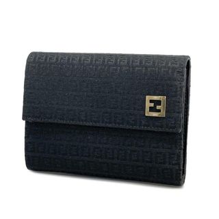 フェンディ(FENDI)の【4ib2223】フェンディ 三つ折り財布/ズッキーノ/キャンバス/ブラック/シルバー金具 【中古】 レディース(財布)