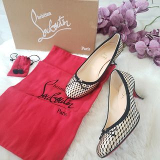 クリスチャンルブタン(Christian Louboutin)のChristian Louboutin レースメッシュ リボン付き 38サイズ(ハイヒール/パンプス)