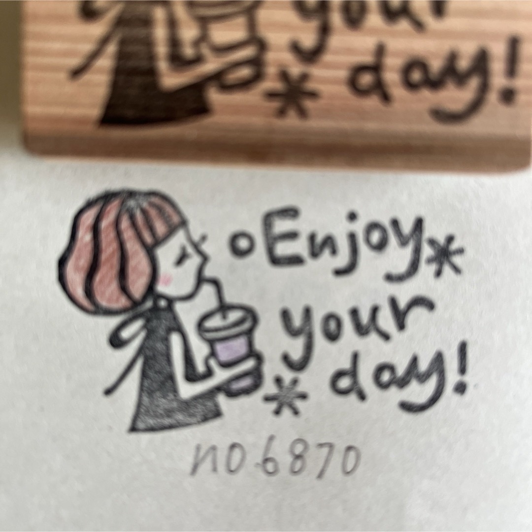 スタンプ　No. 6870 enjoy your day 女の子 ハンドメイドの文具/ステーショナリー(はんこ)の商品写真