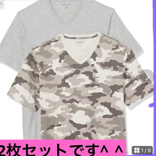 匿名発送！Amazon essentialsＶネック　グレーグラフィックデザイン(Tシャツ/カットソー(半袖/袖なし))