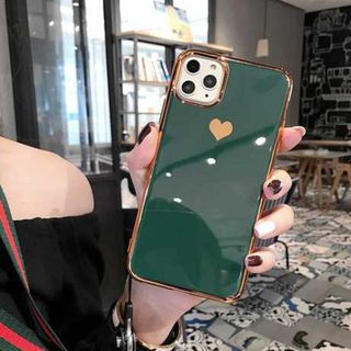 緑★かわいいハート メッキ風 鏡面 ミラーオシャレ  iPhoneケース ★(iPhoneケース)