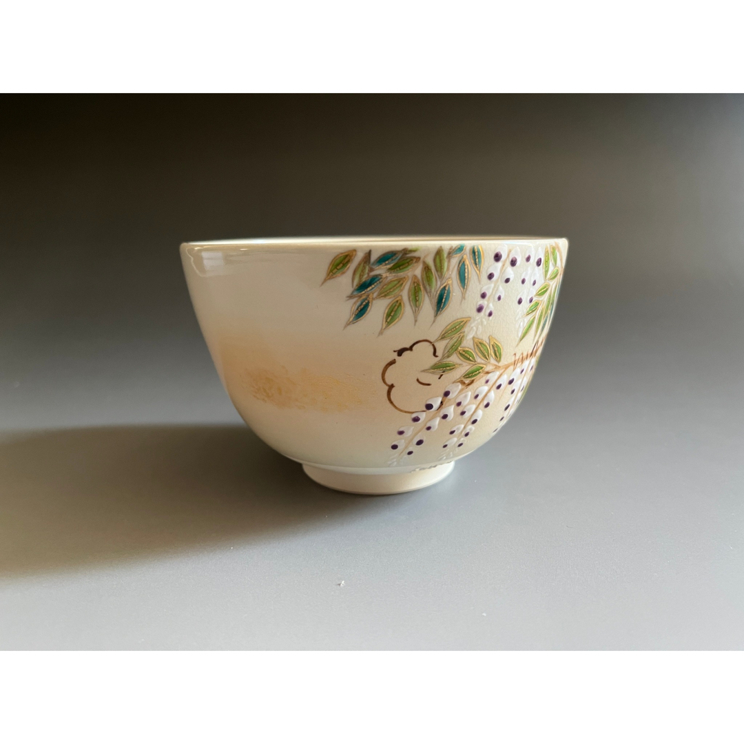 加藤起楽　色絵茶碗　藤に雀 エンタメ/ホビーの美術品/アンティーク(陶芸)の商品写真