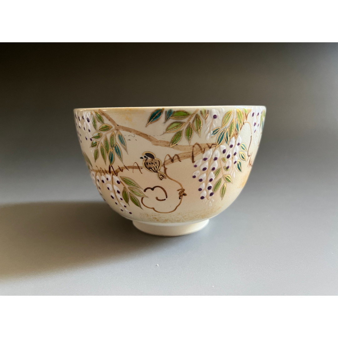 加藤起楽　色絵茶碗　藤に雀 エンタメ/ホビーの美術品/アンティーク(陶芸)の商品写真