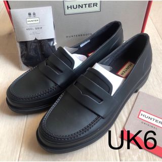 HUNTER - 美品HUNTER☆UK6 レインシューズ 黒 マット ペニーローファー ハンター