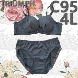 トリンプ(Triumph)のラ新品トリンプC95-4Lブラジャー4Lショーツ グレー ブラセット大きいサイズ(ブラ&ショーツセット)