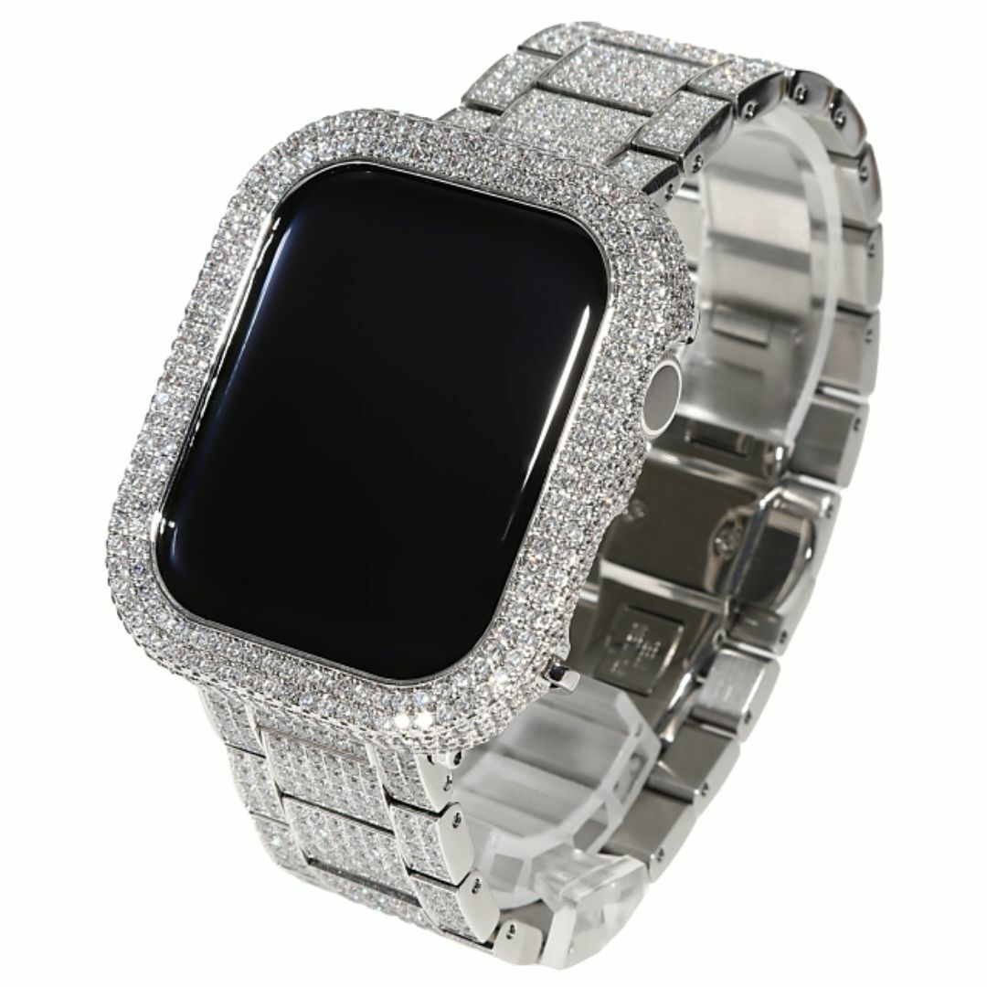 Apple Watch(アップルウォッチ)のアップルウォッチ Series9/8/7【45mm】カスタムカバーベゼル ２連CZダイヤ（キュービックジルコニア）ホワイトゴールド Kronic メンズの時計(その他)の商品写真