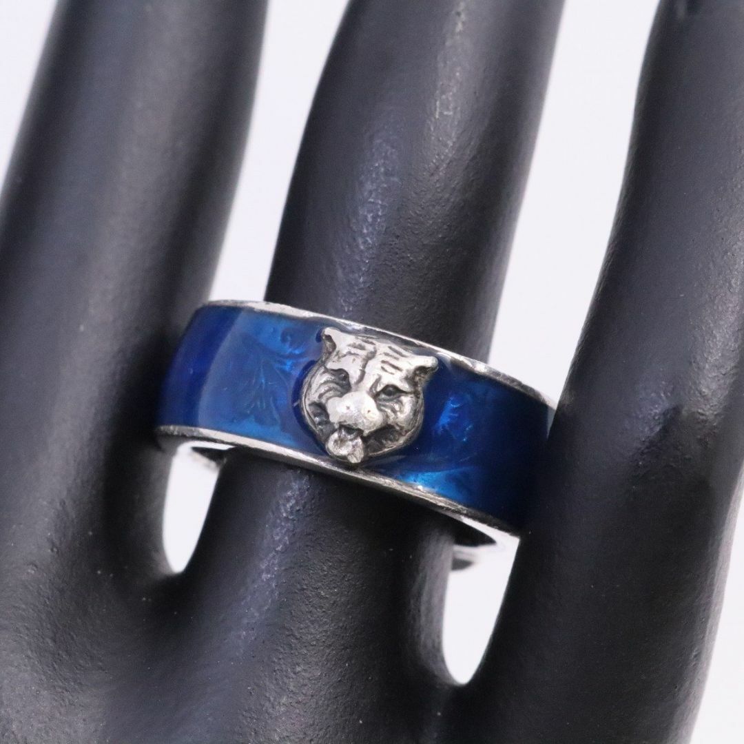 Gucci(グッチ)のGUCCI グッチ キャットヘッド ベルトモチーフ リング 指輪 シルバー925 ブルー系 表記18 実寸16.5号 メンズのアクセサリー(リング(指輪))の商品写真