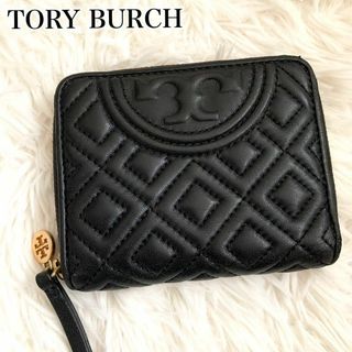 トリーバーチ(Tory Burch)の美品✨トリーバーチ 折り財布 ラウンドファスナー キルティング ロゴ ブラック(財布)