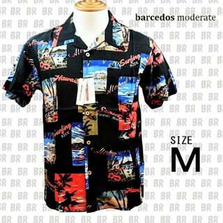 BARCEDOS - 新品　Ｍ　ブラック　レーヨン　アロハシャツ　ハワイアン　ワイキキ柄