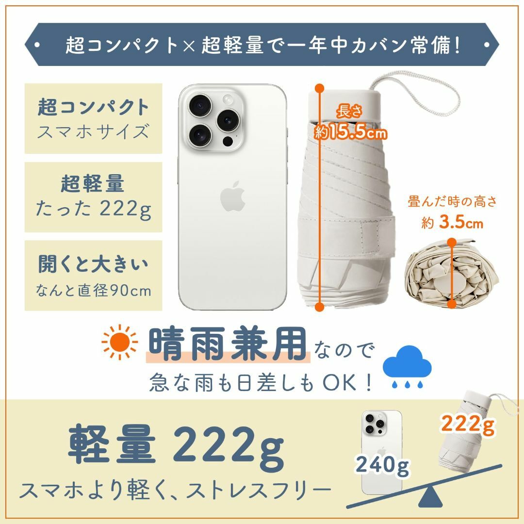 【色: ブラック】【業界最軽量 222g スマホサイズ 完全遮光 UVカット10 レディースのファッション小物(その他)の商品写真