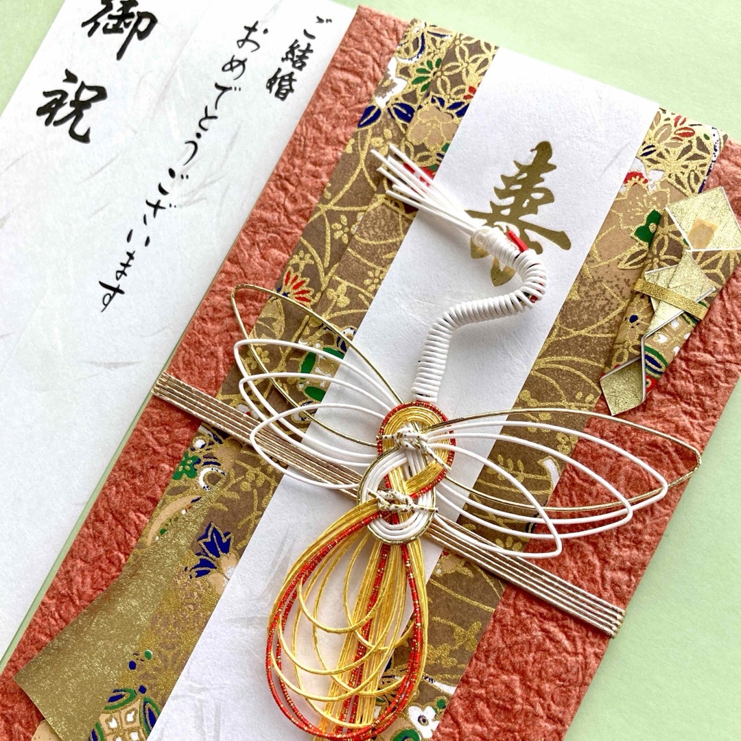 和風もみ紙金封(鶴) 御祝儀袋　ご祝儀袋　お祝い袋　結婚祝い　のし袋　婚礼　代筆 ハンドメイドの文具/ステーショナリー(その他)の商品写真