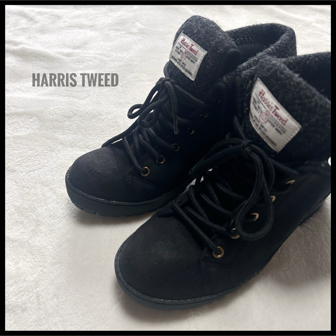 Harris Tweed(ハリスツイード)のHarris Tweed ヌバック風　ブーツ　スニーカー　ブラック　ツイード レディースの靴/シューズ(ブーツ)の商品写真