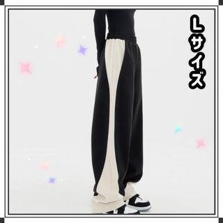 【大人気】パンツ　L　韓国　ハイウエスト　ストリート　ビッグ　サイドライン　　(カジュアルパンツ)