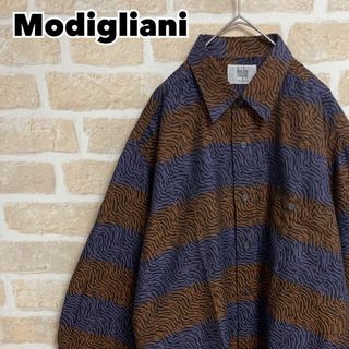 Modigliani モディリアーニ 総柄シャツ 長袖 パープル×ブラウン M